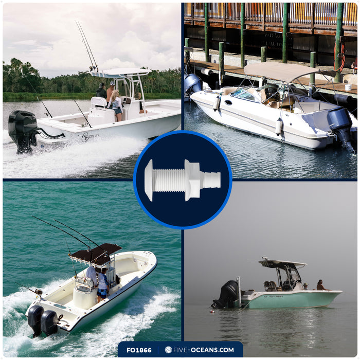 1/2" Thru-Hull Fitting, White Nylon – FO1866 - Five Oceans