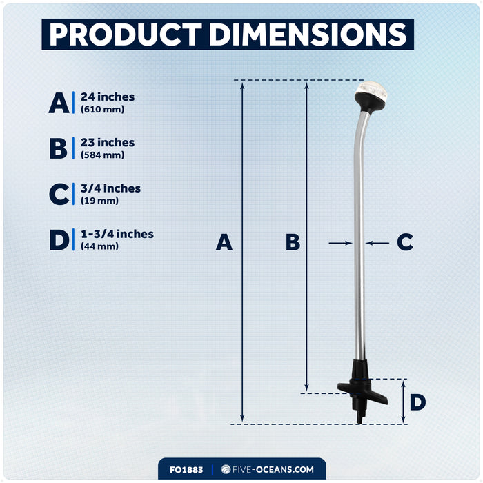 24" LED Anchor Navigation Light, Plug-In, 12V - USCG 2NM Certified - FO1883 - Five Oceans