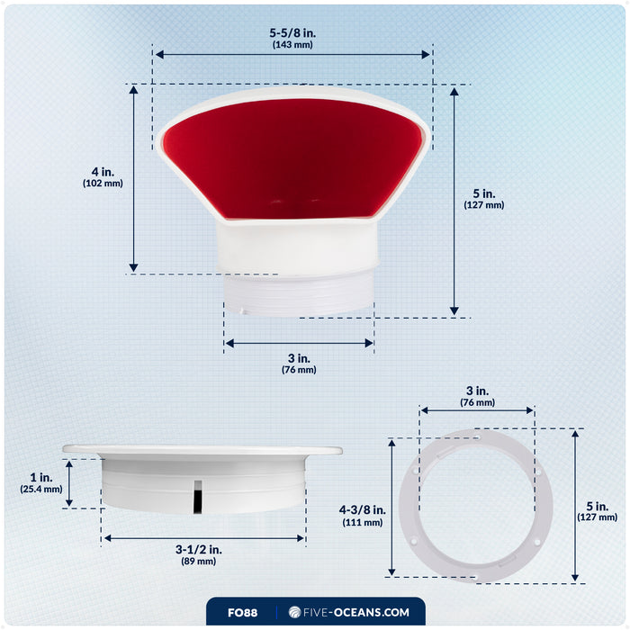 3" Cowl Vent with Snap-On Deck Plate & Cover - FO88 - Five Oceans