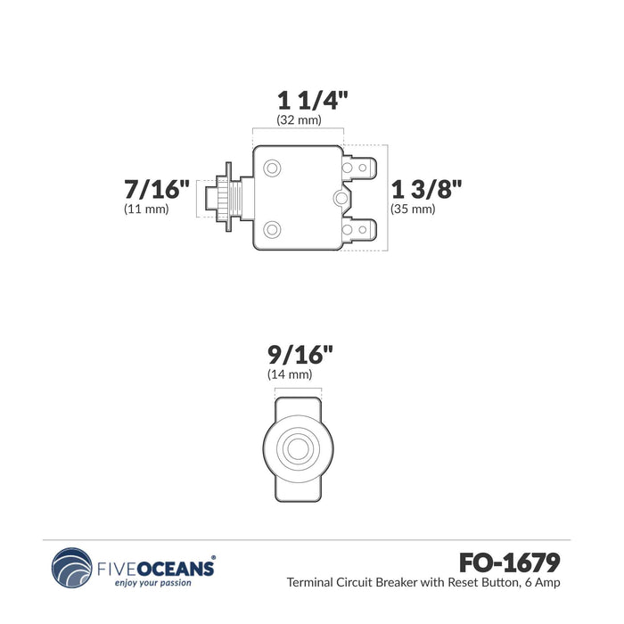 6 Amp Push-Button Reset Circuit Breaker 125-250V AC / 50V DC - FO1679 - Five Oceans