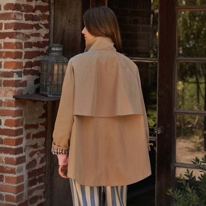 A-Line Swing Trench Jacket W/Plaid Lining