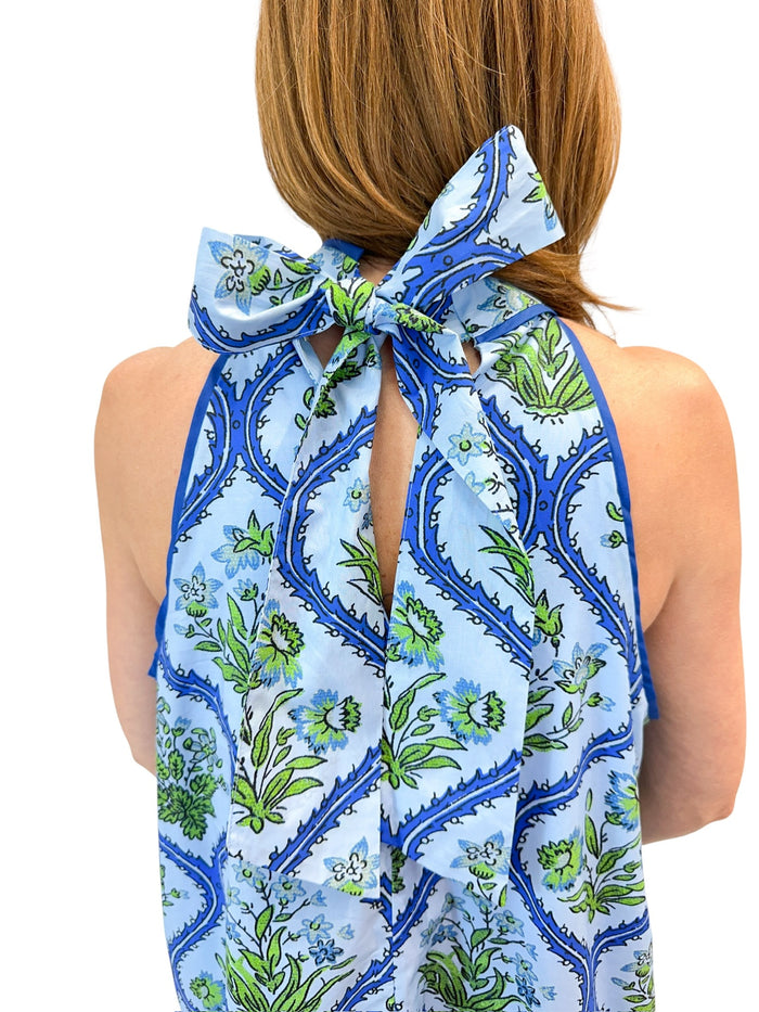 Ana Tie Neck Sleeveless Dress (Blue)