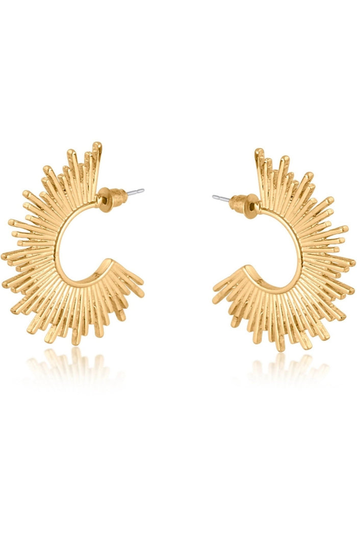 Big Metal 3087 Amanda Half Disc Sunburst Earrings Gold - Dotique - Big Metal London