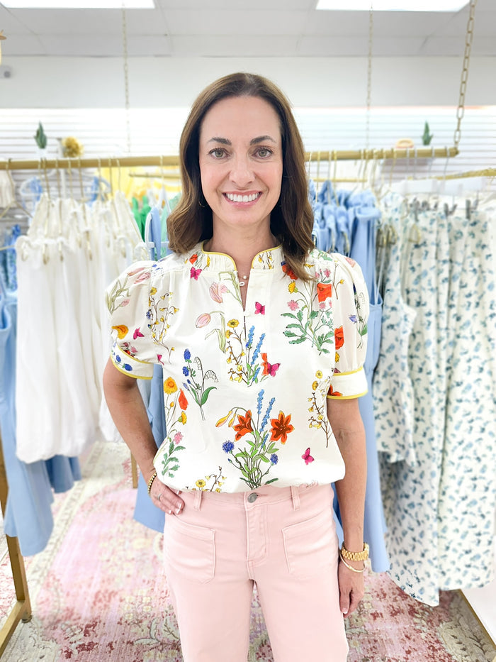 Bouquet of Flowers Puff Sleeve Top