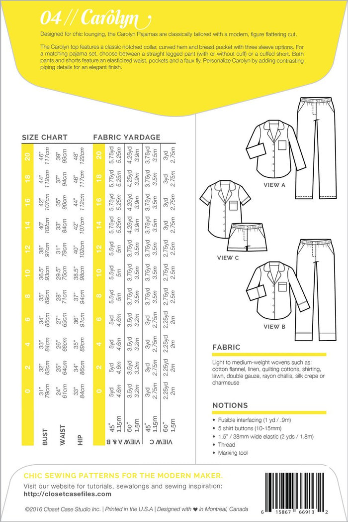 Carolyn Pajama Sewing Pattern -- Close Core Patterns