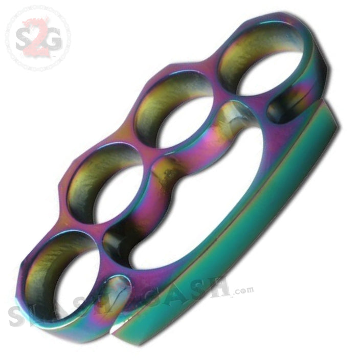 Classic Heavy Duty Belt Buckle & Paperweight - Titanium Rainbow Brass Knuckles Solid Aluminum