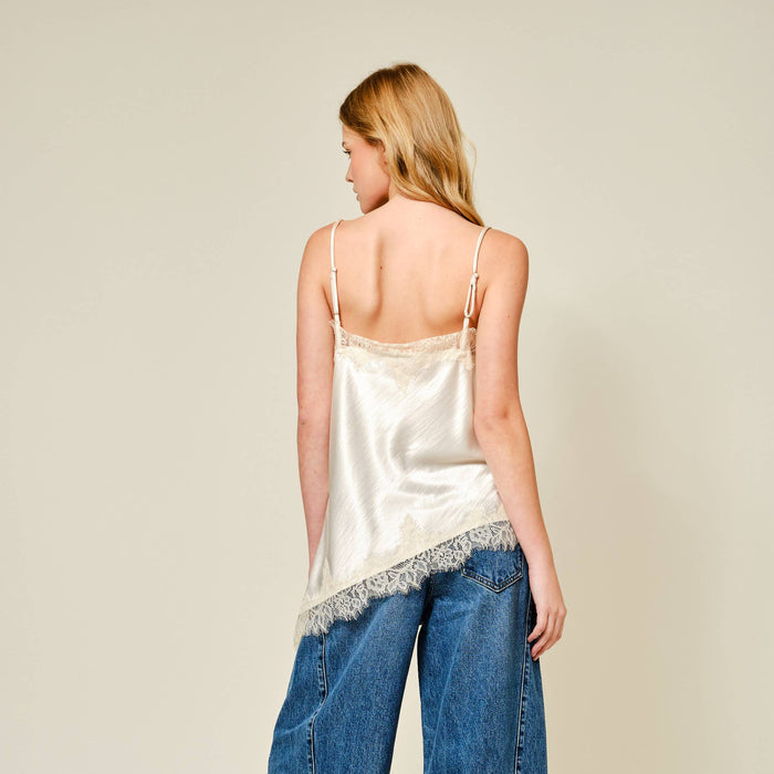 Cut Out Satin Lace Tank Top