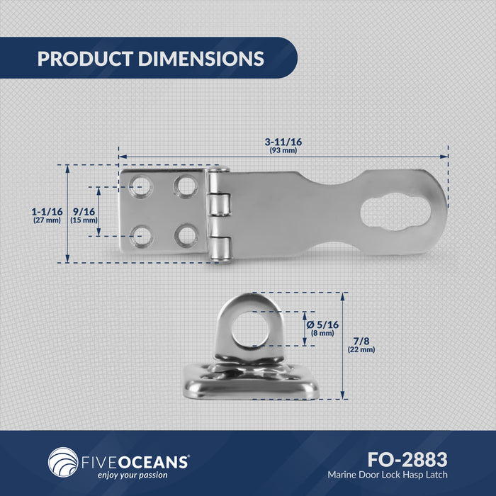 Door Lock Hasp Latch, AISI 316 Stainless Steel, 2-Pack - FO2883-M2 - Five Oceans