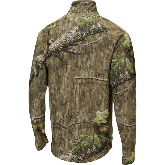 Back view of Drake Non-Typical lightweight half-zip pullover in Mossy Oak camouflage with long sleeves.