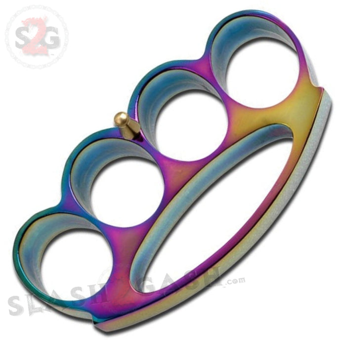 Men's Fat Boy Extra Wide Chubby Chunk Belt Buckle & Paperweight - Titanium Rainbow Brass Knuckles Aluminum