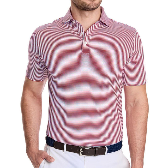 Holderness & Bourne Gresham performance polo in a red and white striped jersey fabric with a classic spread collar.