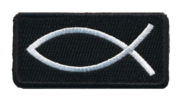 Jesus Fish Christian Patch (Embroidered Hook) (Black/White)