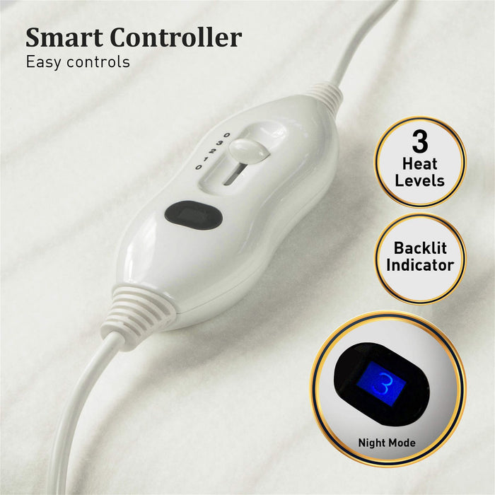 Laura Hill Electric Blanket Queen Size Fitted Underlay Winter Throw - White -Home Living Store - -