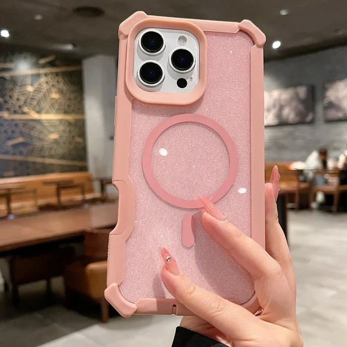 Pink glittery iPhone case.