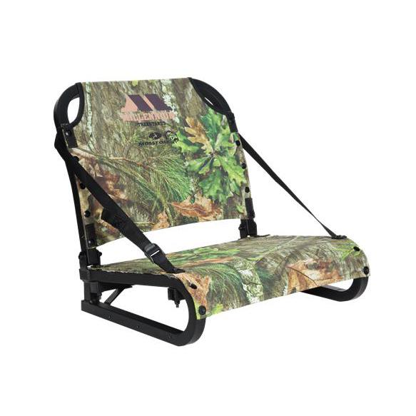 Millennium Field Pro turkey seat with a camouflage ComfortMAX sling seat and a durable black aluminum frame.
