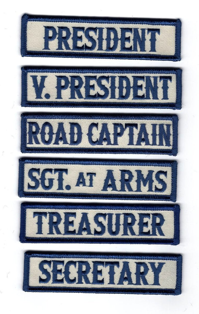 Officer Title Rank Vest Patches President VP MC Biker Club 6pc Patch Set