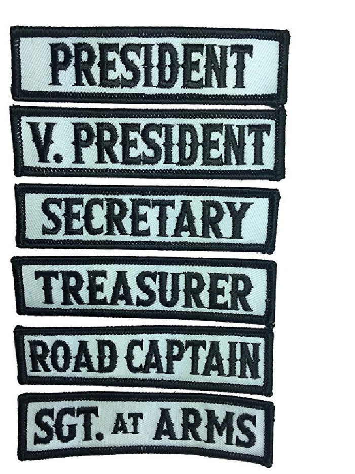 Officer Title Rank Vest Patches President VP MC Biker Club 6pc Patch Set