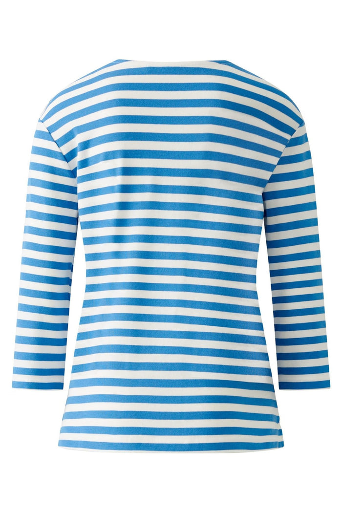 Oui 93373 White Blue Stripe Breton Style Long Sleeve Top - Dotique
