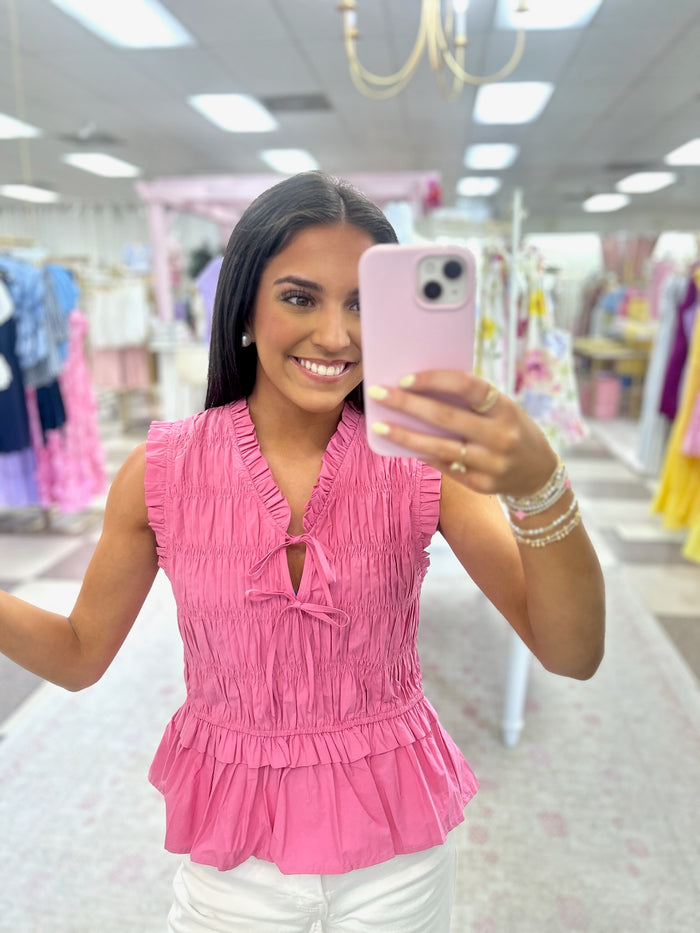 Pink Smocked Peplum Top