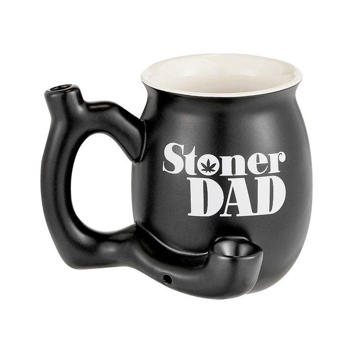A three-quarter view of the "Roast & Toast "Stoner Dad" Ceramic Pipe Mug", styled as a mug with a pipe bowl.