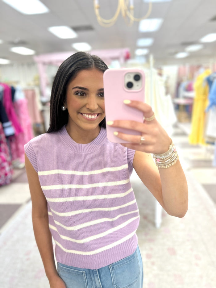 Sea Ya Sleeveless Sweater Top (Lilac/White)