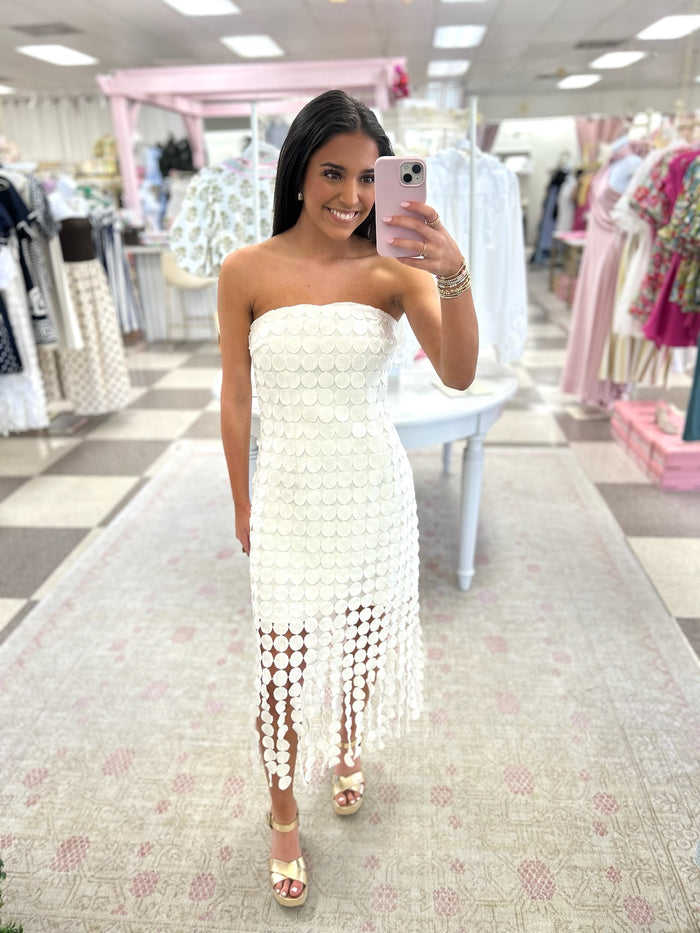 Shimmy White Midi Dress