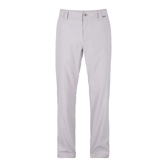 Light grey Simms Superlight fishing pants with a button closure, zippered fly, and durable, quick-drying performance fabric.