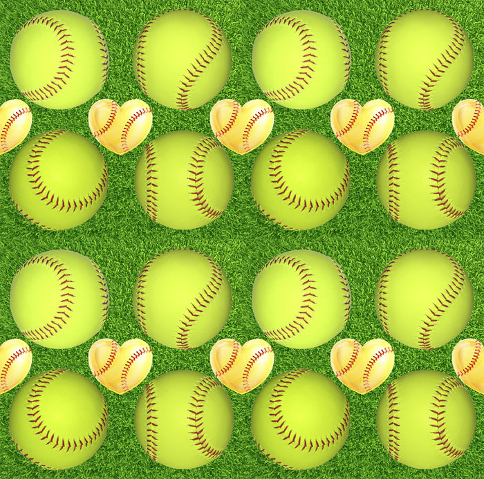 Sports Fabric, Softball Fabric, Softball with Hearts, Cotton or Fleece, 3714 - Beautiful Quilt