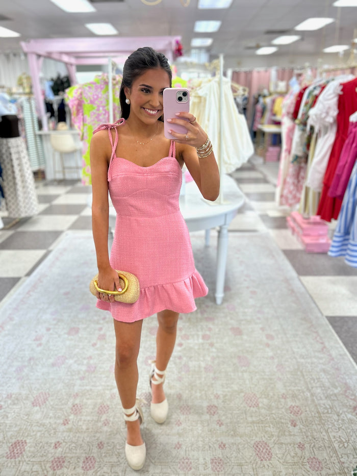 Summer Tweed Mini Dress (Pink)