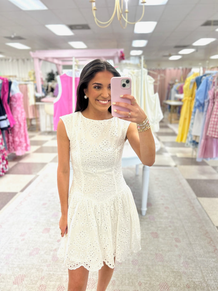 White Eyelet Fit Mini Dress