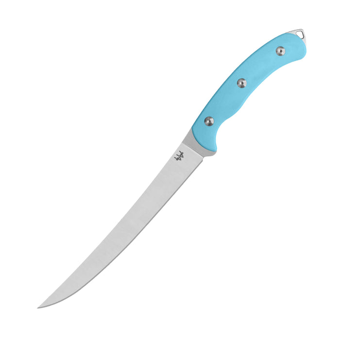 Williams Inshore Fillet Knife with a 7-inch S30V stainless steel blade and ergonomic light blue G-10 handle.