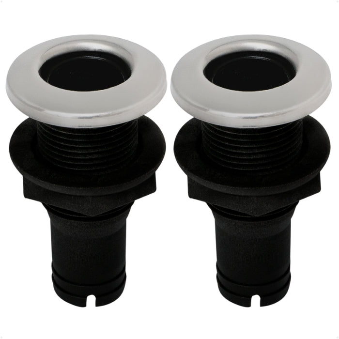 Thru Hull Fittings for Boats - 1-1/2" Hose, Black - 2-Pack - FO2997-M2 - Five Oceans