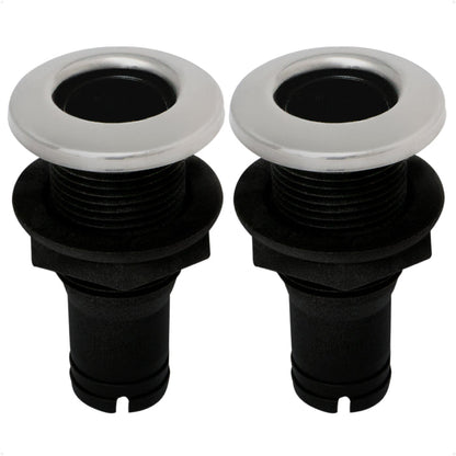 Thru Hull Fittings for Boats - 1-1/2" Hose, Black - 2-Pack - FO2997-M2 - Five Oceans
