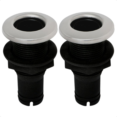 Thru Hull Fittings for Boats - 1-1/2" Hose, Black - 2-Pack - FO2997-M2 - Five Oceans