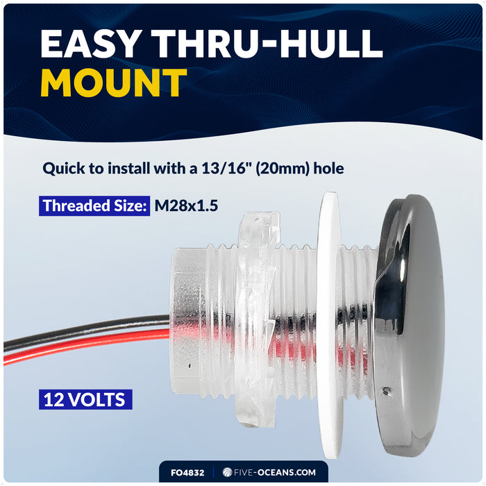 1-5/16" Round LED Thru-Hull Livewell / Courtesy Light, Warm White 16LM, 12V, 4-Pack - FO4832 - Five Oceans