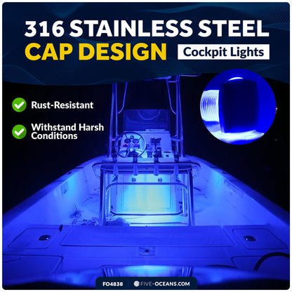 1-5/16" Square LED Thru-Hull Livewell / Courtesy Light, Blue 3LM, 12V, 4-Pack - FO4838 - Five Oceans