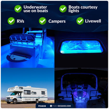 1-5/16" Square LED Thru-Hull Livewell / Courtesy Light, Blue 3LM, 12V, 4-Pack - FO4838 - Five Oceans