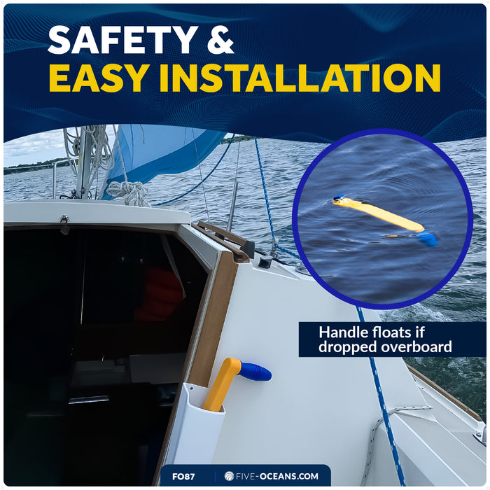 10" Universal Floating Winch Handle, Lock-In Mechanism, Orange & Blue - FO87 - Five Oceans