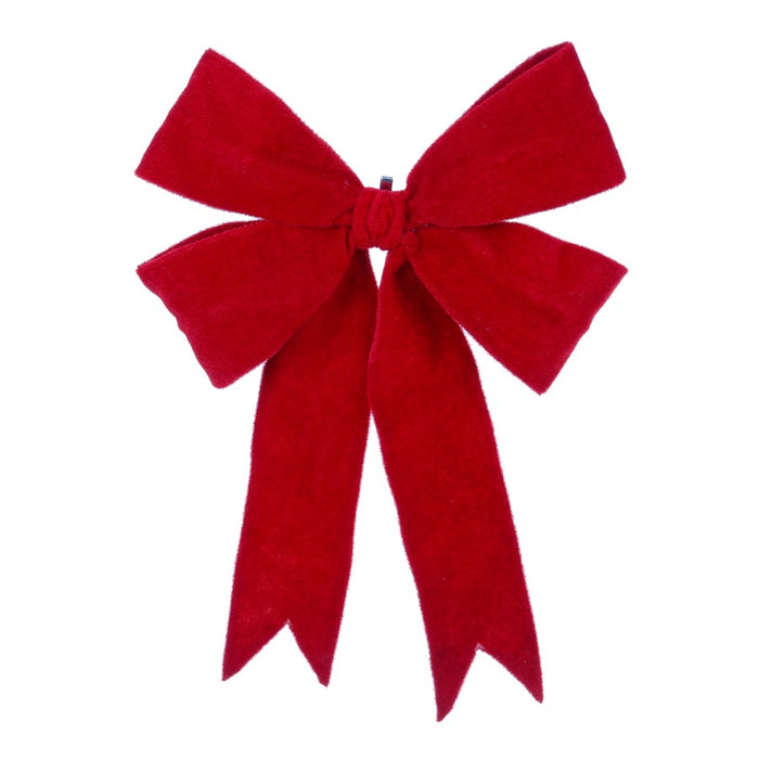 11-inch red velvet holiday bow with long, notched tails for wreaths and festive seasonal decor.
