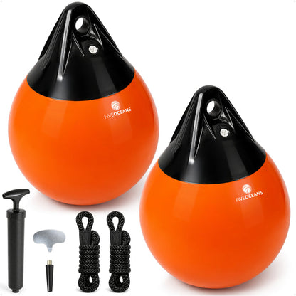 12" x 15" Inflatable Boat Buoy, Marine-Grade PVC - Orange/Black, 2-Pack