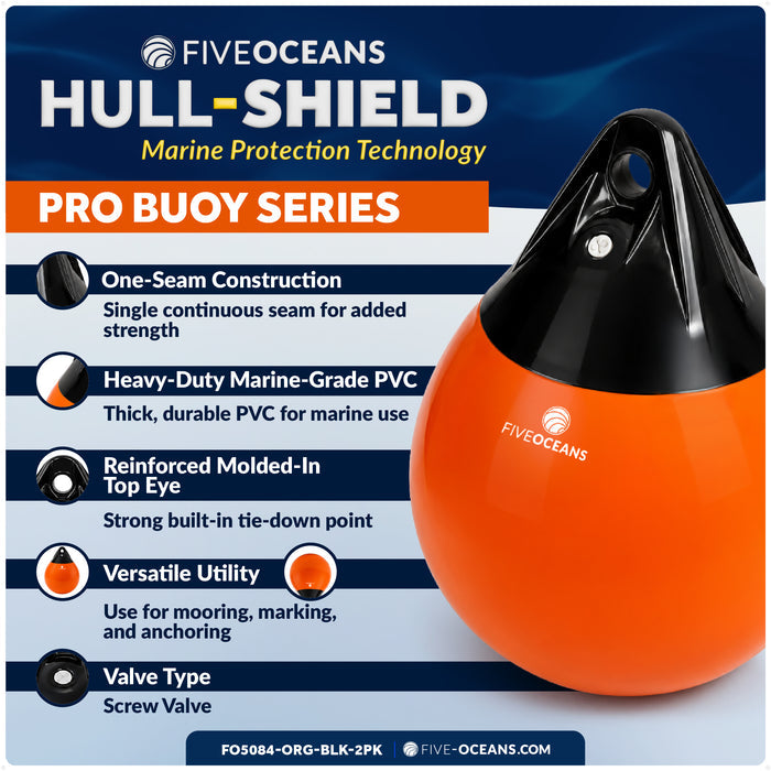 12" x 15" Inflatable Boat Buoy, Marine-Grade PVC - Orange/Black, 2-Pack
