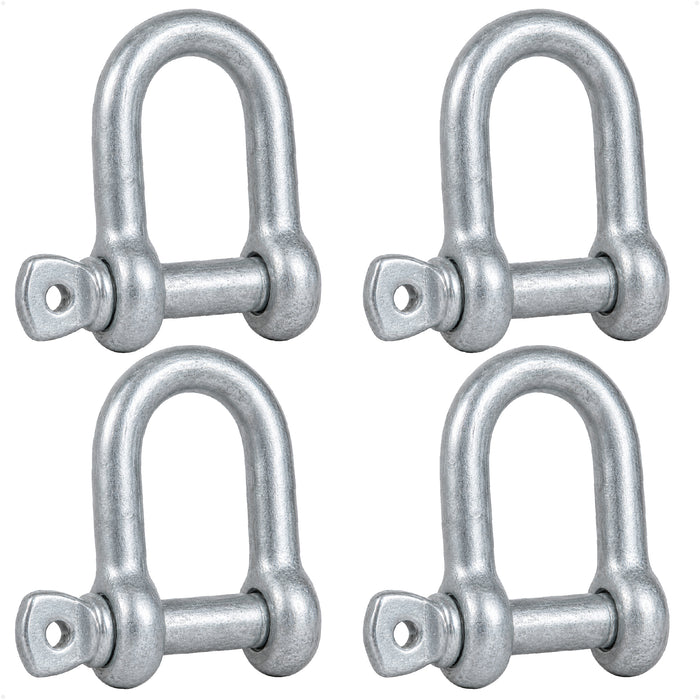 1/4" Screw Pin Bow Anchor Shackle, Hot-Dipped Galvanized Steel, 4-Pack