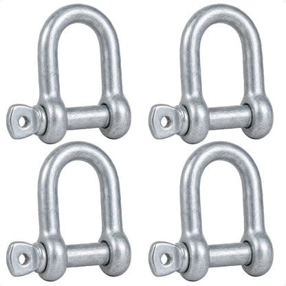 1/4" Screw Pin Bow Anchor Shackle, Hot-Dipped Galvanized Steel, 4-Pack