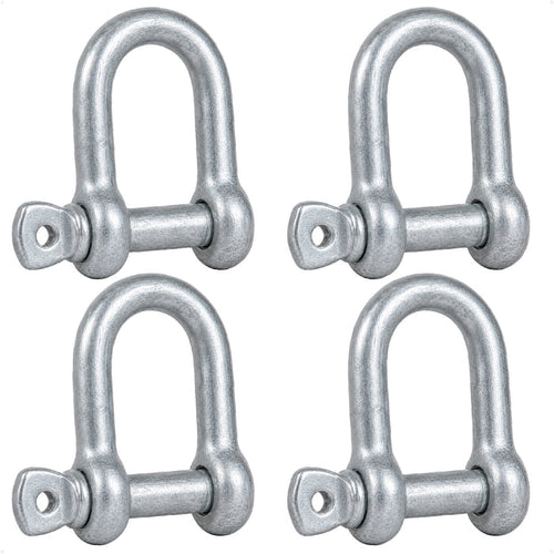 1/4" Screw Pin Bow Anchor Shackle, Hot-Dipped Galvanized Steel, 4-Pack
