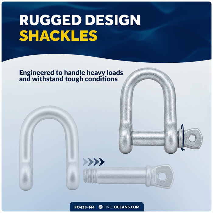 1/4" Screw Pin Bow Anchor Shackle, Hot-Dipped Galvanized Steel, 4-Pack