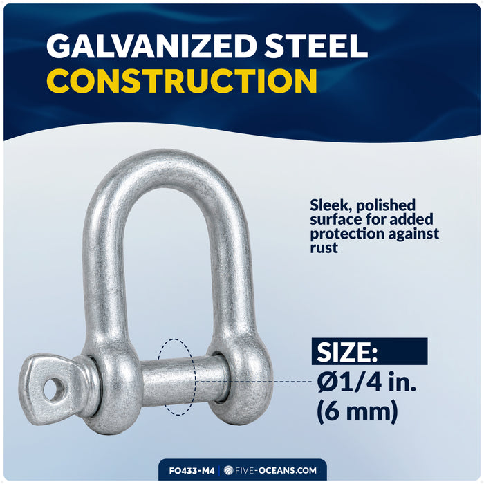 1/4" Screw Pin Bow Anchor Shackle, Hot-Dipped Galvanized Steel, 4-Pack