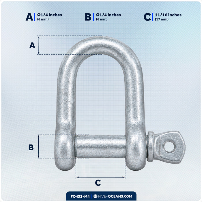 1/4" Screw Pin Bow Anchor Shackle, Hot-Dipped Galvanized Steel, 4-Pack