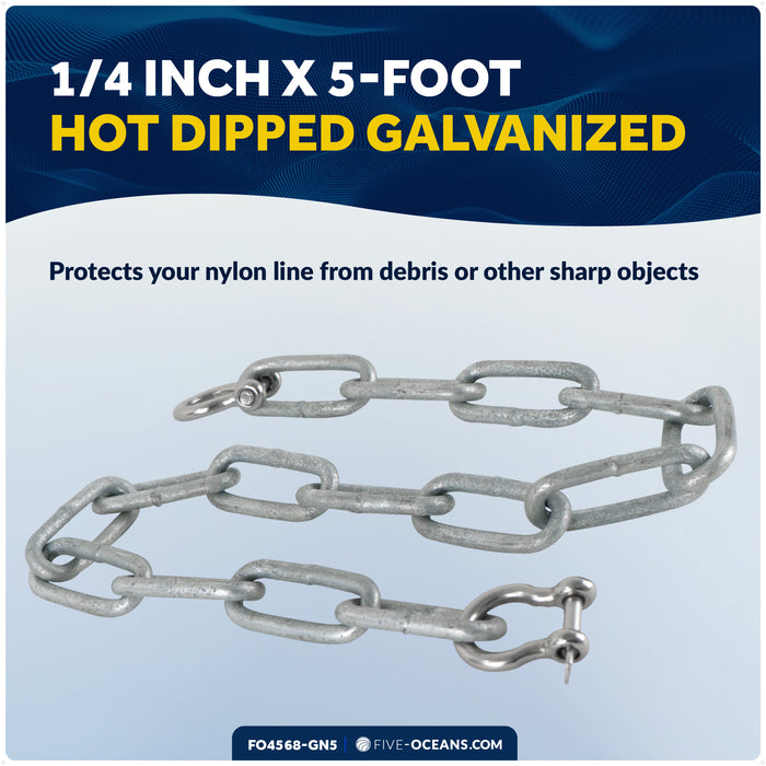 Anchor Chain 1/4" x 5' with Shackles - Galvanized Steel - FO4568-GN5 - Five Oceans