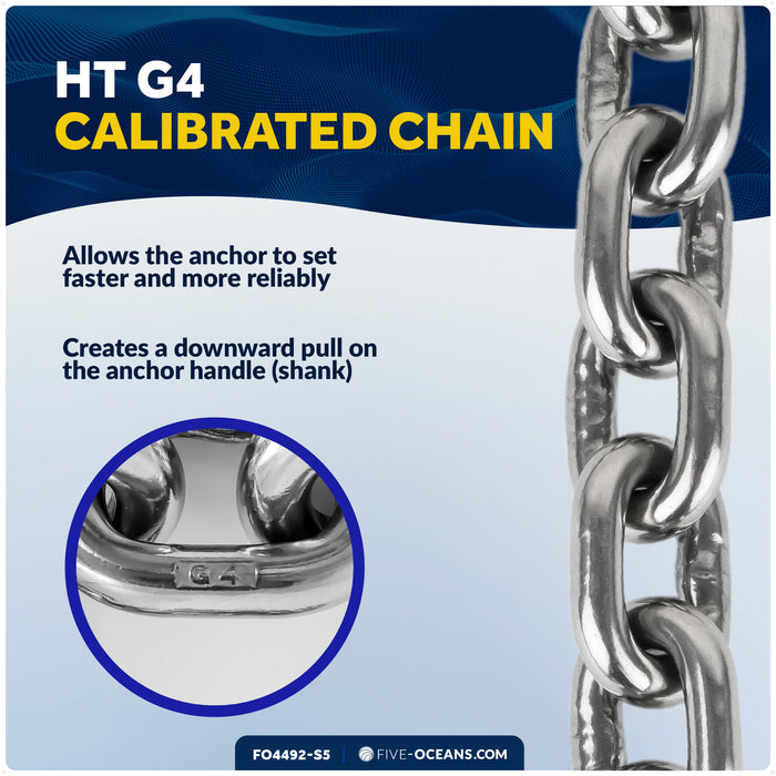 Anchor Chain 1/4" x 5' with 2 Shackles, HT G4 Stainless Steel - FO4492-S5 - Five Oceans