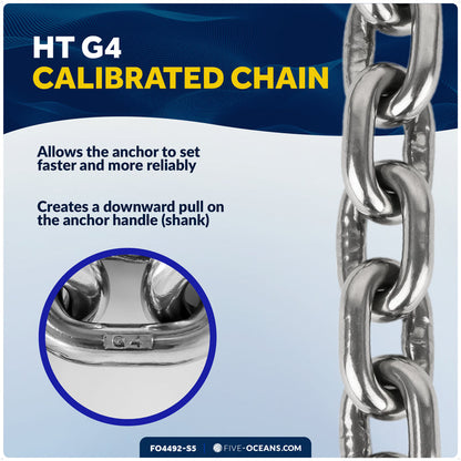Anchor Chain 1/4" x 5' with 2 Shackles, HT G4 Stainless Steel - FO4492-S5 - Five Oceans